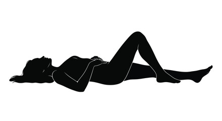 A woman lying down viewed from the side in black silhouette © mst
