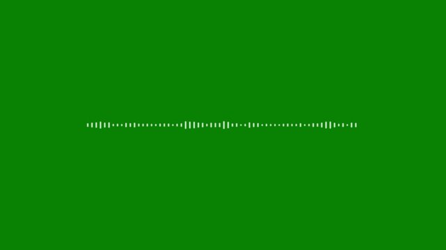 Audio signal waveform, white sound wave spectrum visualizer animation, music equalizer frequency line motion graphic, abstract digital audio display isolated on green screen background 