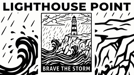 Obraz premium Lighthouse Standing Tall Against Stormy Weather.