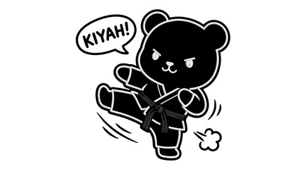 Naklejka premium Cartoon Bear Doing Karate Kick.