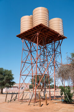 Water tanks on a metal structure in rural Namibia