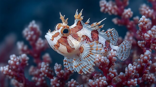 Exquisite close-up of a colorful frogfish amidst vibrant coral reef formations
