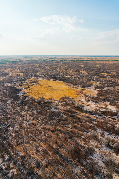 Okavango delta dry season aerial view in botswana