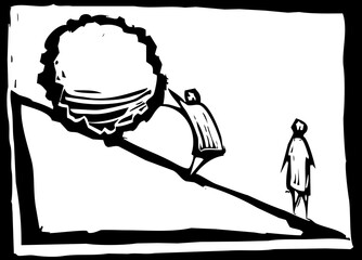 Man pushing a boulder up a hill © xunantunich