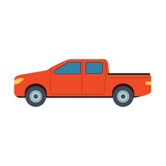 Fototapeta premium Flat pickup truck vector illustration. Commercial delivery vehicle icon isolated on white background.