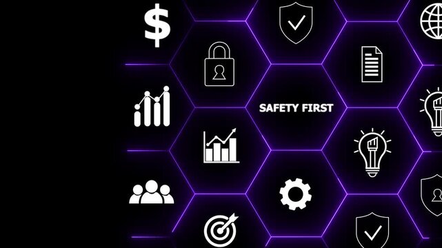 Safety first and work safety concept. Safety at workplace, safety first, protections, health, regulations and group insurance.Working standard process.Zero accidents.Operational excellence concept.4k