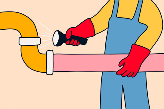 Inspection of a plumbing issue with flashlight