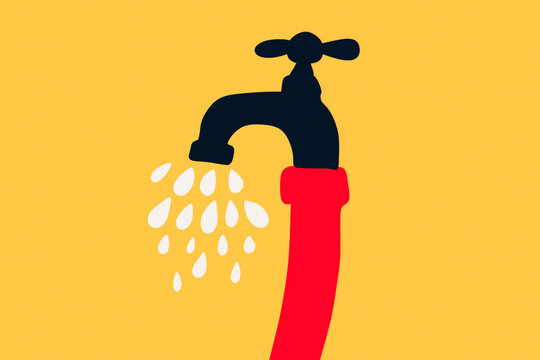 Faucet leaking problem illustration on yellow background