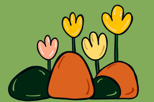 Whimsical spring flower illustration with colorful blooms