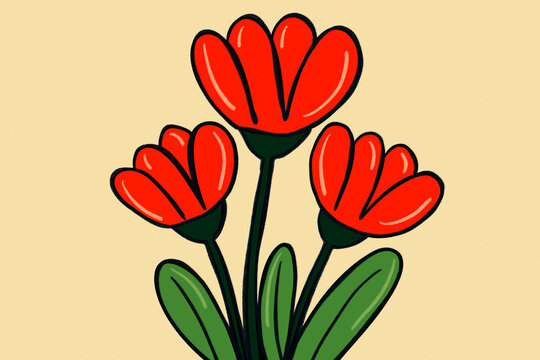 Vibrant spring flower illustration with red petals