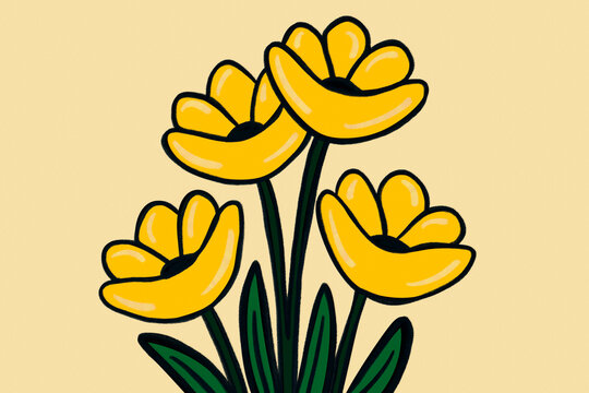 Bright spring illustration of blooming yellow flowers