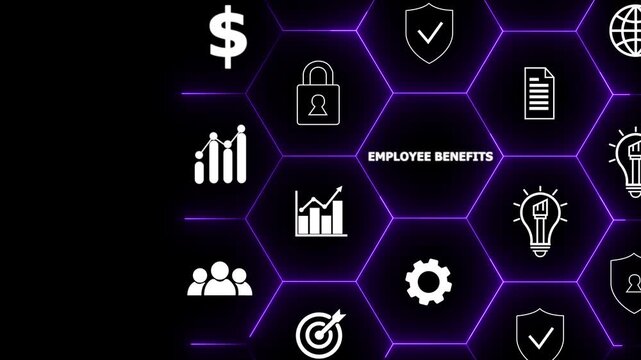 Employee benefits concept.Indirect and non-cash compensation paid to employees offered to attract and retain employees.Fringe benefits for employee engagement.Insurance, paid vacation,office perks.4k