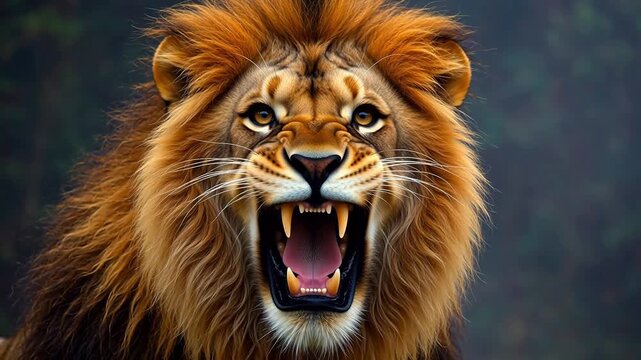 Lion with open mouth and mane