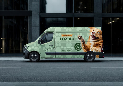 Delivery Van Advertising Mockup Parked on Urban Street