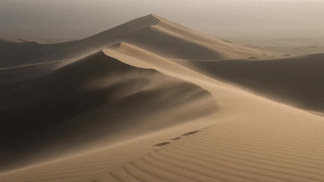 Minimalist High Contrast Singular Dune Ridge With Wind Carrying Sand Veil