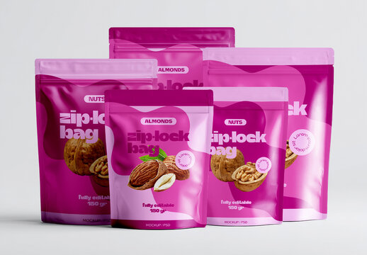 Zip Lock Nuts Snack Pouch Packaging Mockup