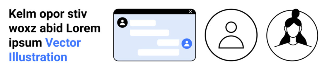 Fototapeta premium Digital communication, user interface, online profiles, messaging apps, social networking, web design. A messaging window with user and profile icons. Digital communication and user interface
