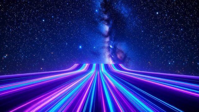 Starry sky with neon light trails