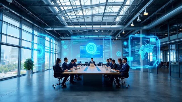 Business meeting in futuristic office