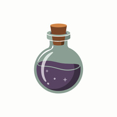 Magical Potion Bottle with Cork Flat Vector Fantasy Clipart