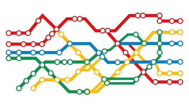 Abstract Subway Map Metro Transit System Lines with Intersections isolated on transparent background
