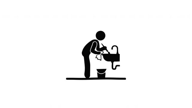 Person Washing Hands at Sink Silhouette Animation Loop, Hygiene Cleaning Motion Graphic Icon