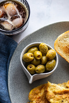 Keto breakfast with Greek olives and eggs