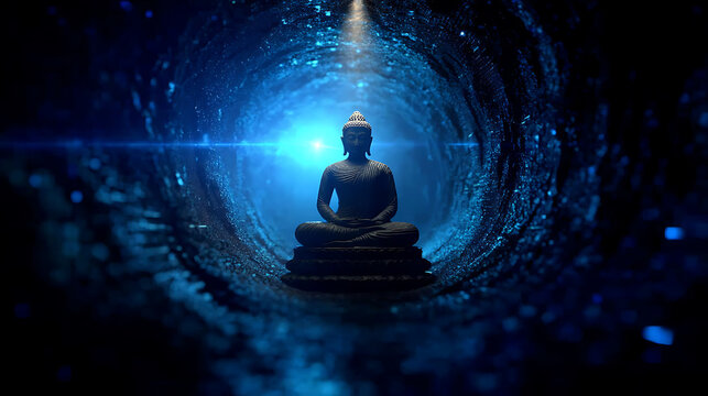 A serene image of Buddha sitting in meditation, emanating peace and tranquility