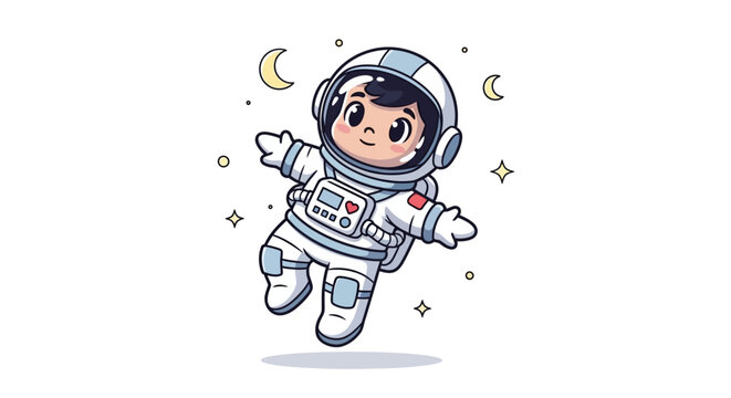 Cartoon astronaut in white space suit.