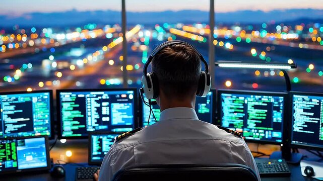 Air traffic controller at work
