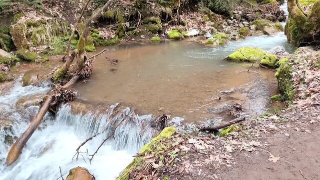 View of the refreshing and tranquil Asopos River, flowing through Pavliani Recreational Park, beside the charming village of Pavliani, nestled on the forested slopes of Mount Oeta. 