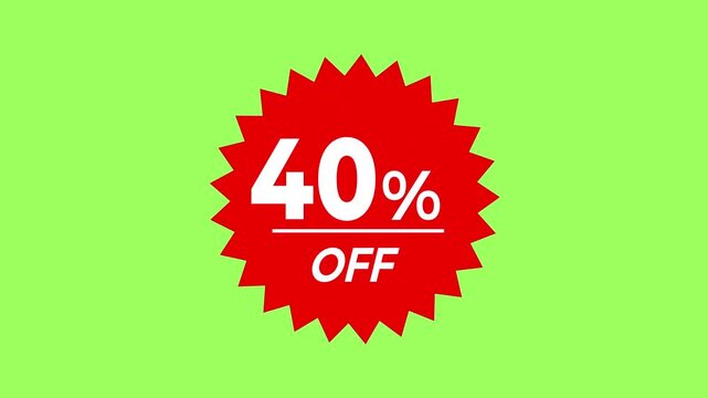 Red 40 % Off Discount Sale Tag Badge Animation on Green Screen