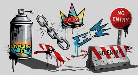 Colorful Spray Paint Can with Graffiti Art. © Rizal