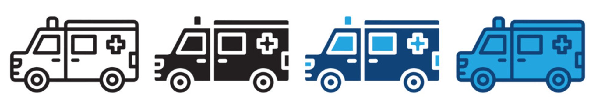 Ambulance Line and Solid Icon Set Emergency Medical Transport Vehicle Vector Symbols Collection