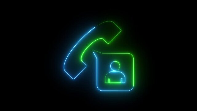 Neon Contact Phone icon with User Profile in Blue and Green Glow &ndash; Customer Support Symbol.