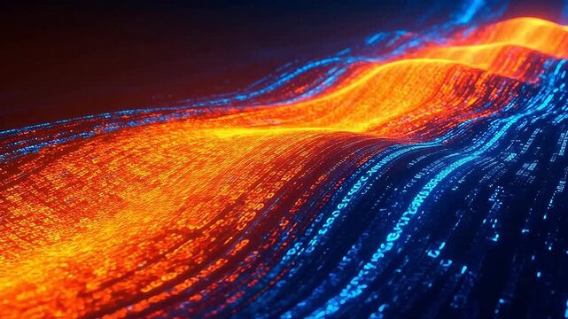 Abstract wave of glowing data