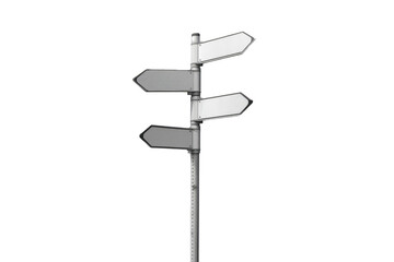 Blank signpost showing multiple directional arrows, offering choices and decision-making for future possibilities on transparent background