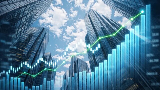 Stock market uptrend in a business district