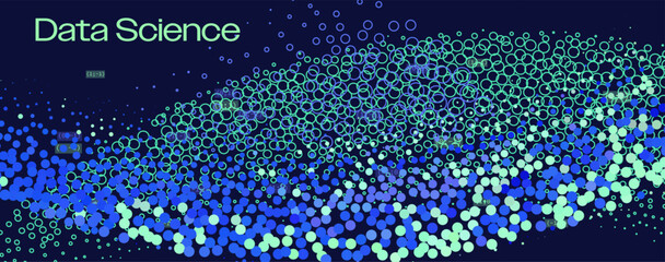 Colorful vector wave of gradient particles with numbers on dark background. Conceptual vector illustration for abstract data and particle visualization themes.