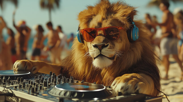 DJ lion rocking the beach party
