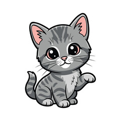 Obraz premium Adorable grey kitten sitting with big eyes looking directly at the viewer, illustration