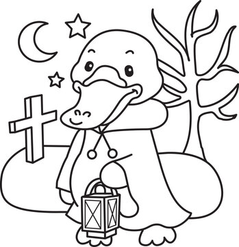 Cute set of platypus sticker with halloween activity. Platypus 