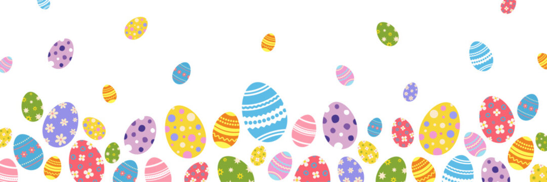 Happy Easter Banner with Colorful Decorative Eggs. Easter Day Vector Illustration of Colorful Eggs on Transparent Background.