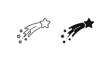 Two shooting star icons one outlined and one solid a black silhouette © Lhvect02