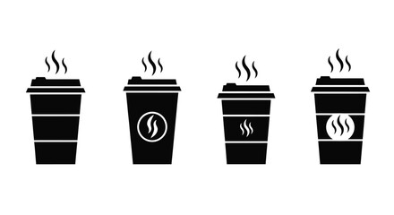 Four steaming coffee cups displayed in a minimalist black silhouette