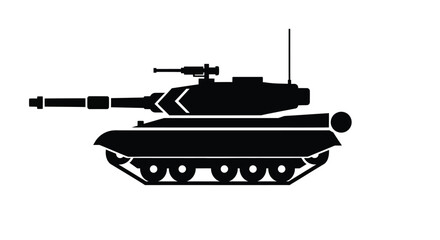 A black silhouette of a modern military tank side view silhouette © SHM707k