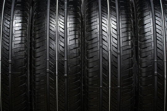 New summer car tires on a rack