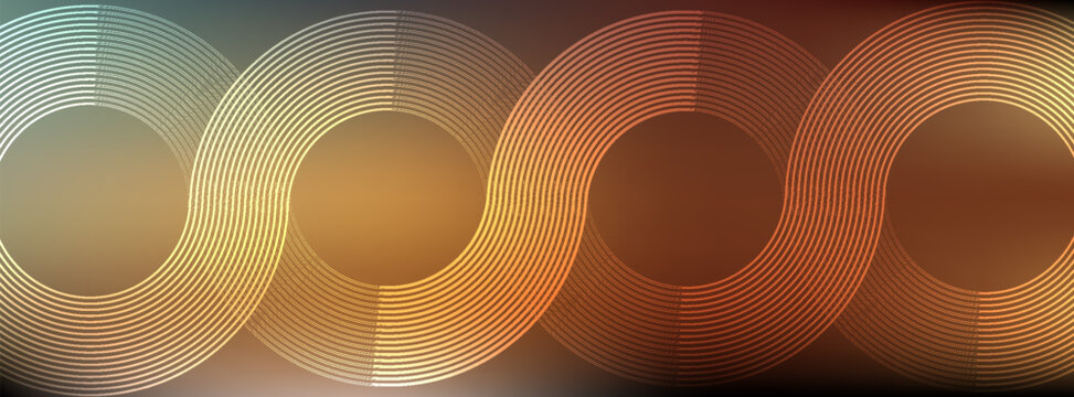 abstract vector glow background with intertwined concentric circular line pattern flow over soft brown, gold, green gradient. modern composition.