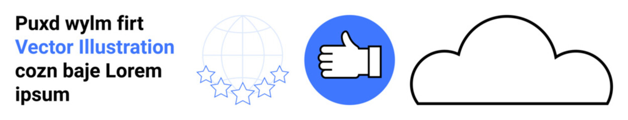 Obraz premium Online platforms, social networks, digital communication, cloud services, content sharing, web technology. A globe, thumbs-up sign and cloud symbols. Social networks and digital communication