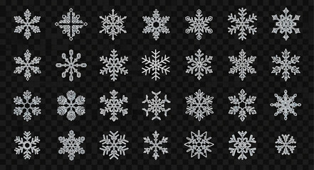Collection of Various White Snowflakes on Black Background. © Ropek